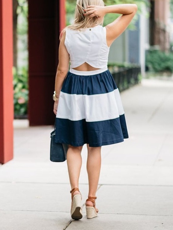 Elizabeth McKay Dresses & Skirts - Elizabeth McKay Navy and White dress Size 8